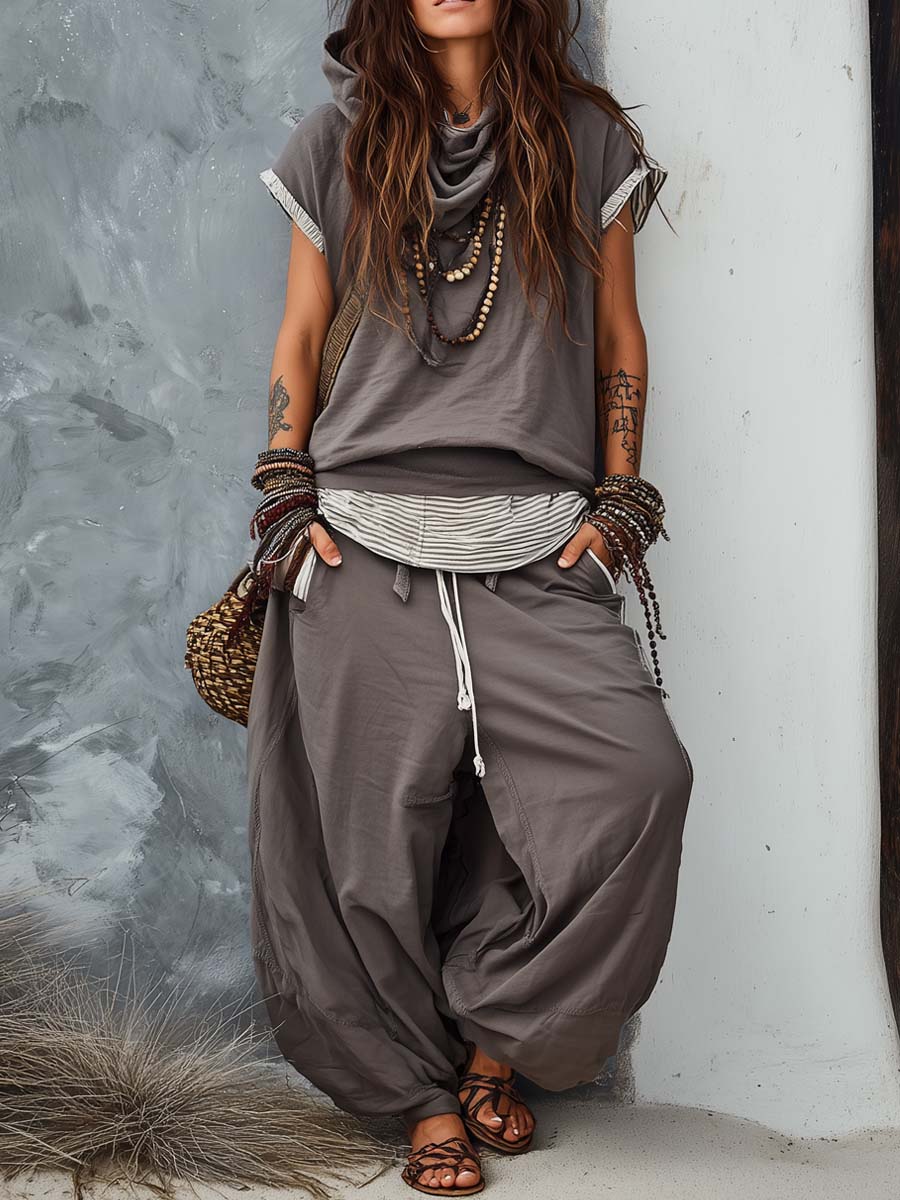 Loose-fit Casual Cotton Hoodie And Pants Two-piece Set