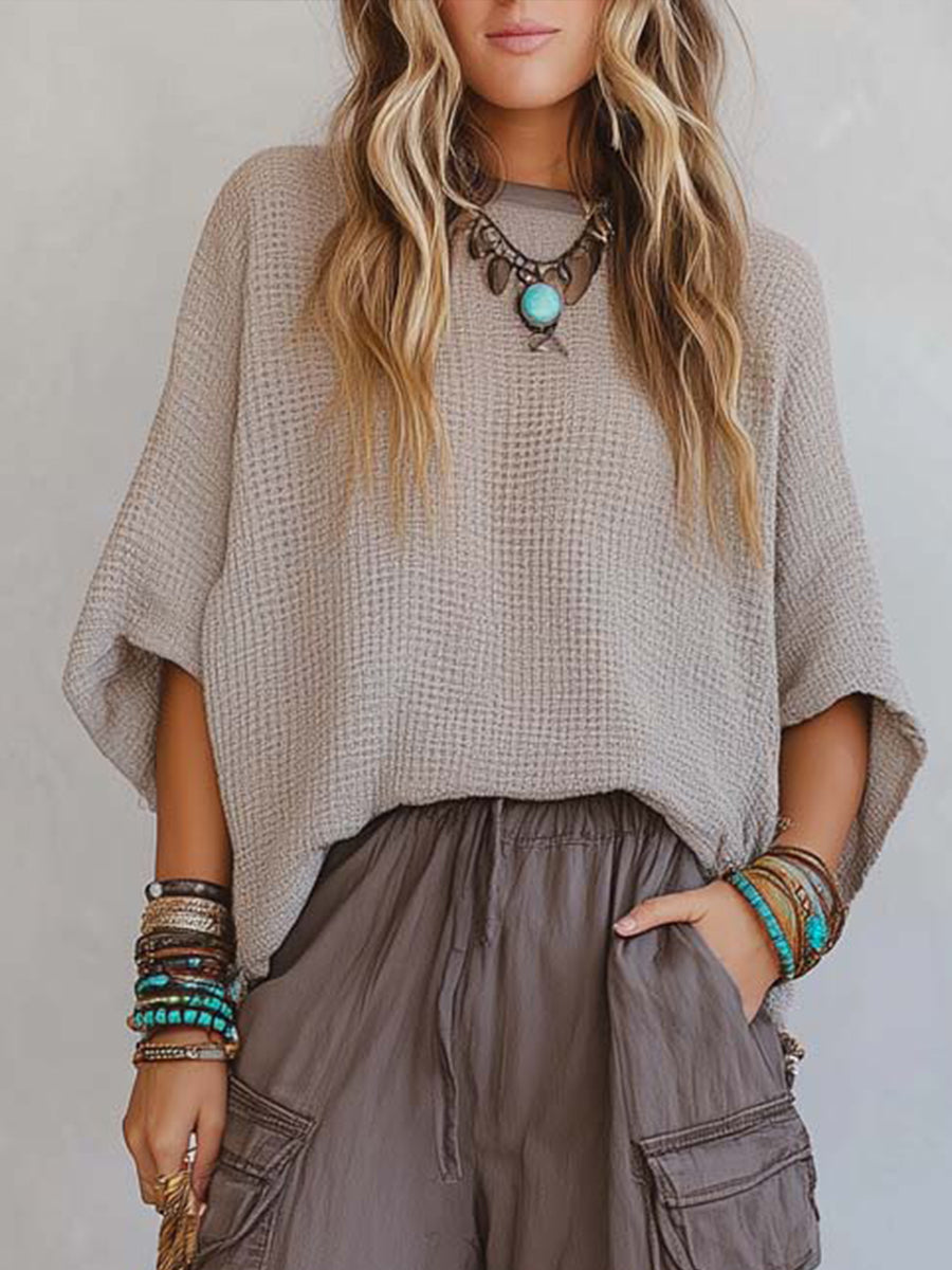 Casual & Cozy Two-piece Set: Waffle-knit Cotton Top And Cotton Cargo Pants