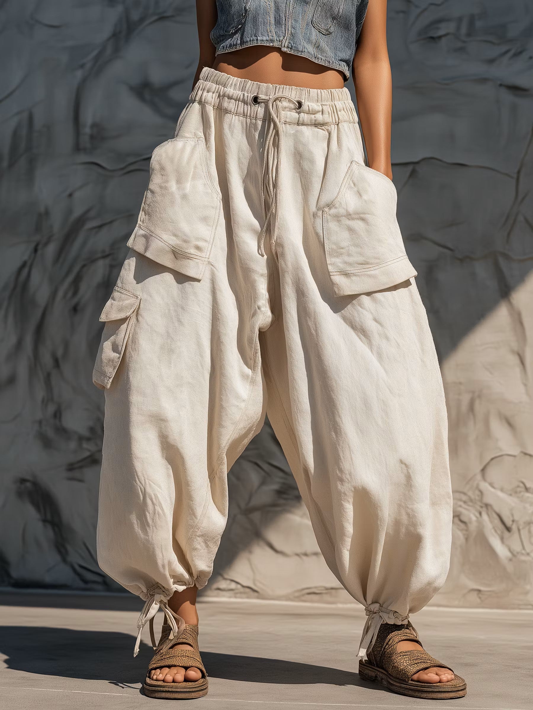 Casual Loose Linen And Cotton Lantern Harem Pants