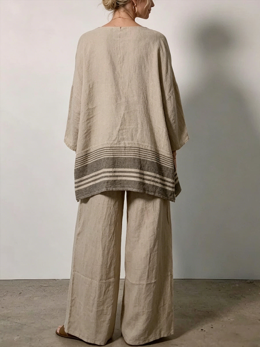Women's Simple Design Comfortable Cotton And Linen Set
