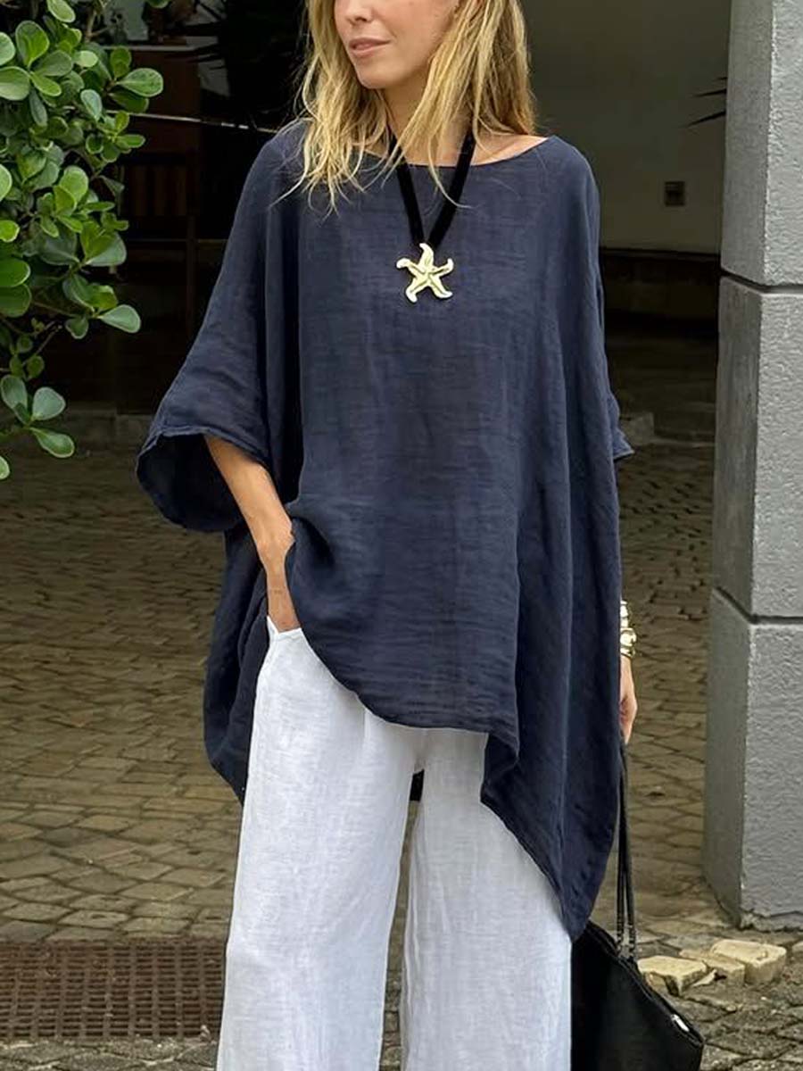Women's Solid Color Art Casual 3/4 Sleeve Cotton Linen Shirt
