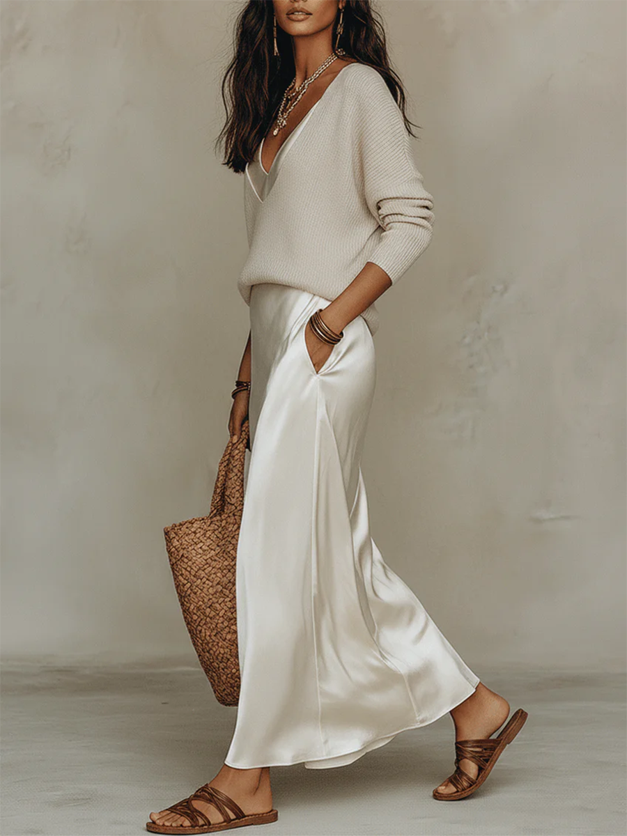 Elegant & Cozy V-neck Ice Silk Knit Top