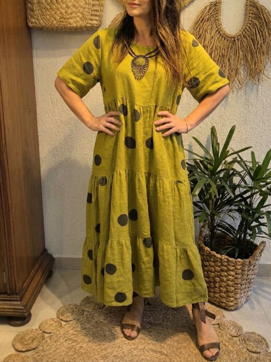 Casual and Cozy Polka-Dot Linen and Cotton Dress