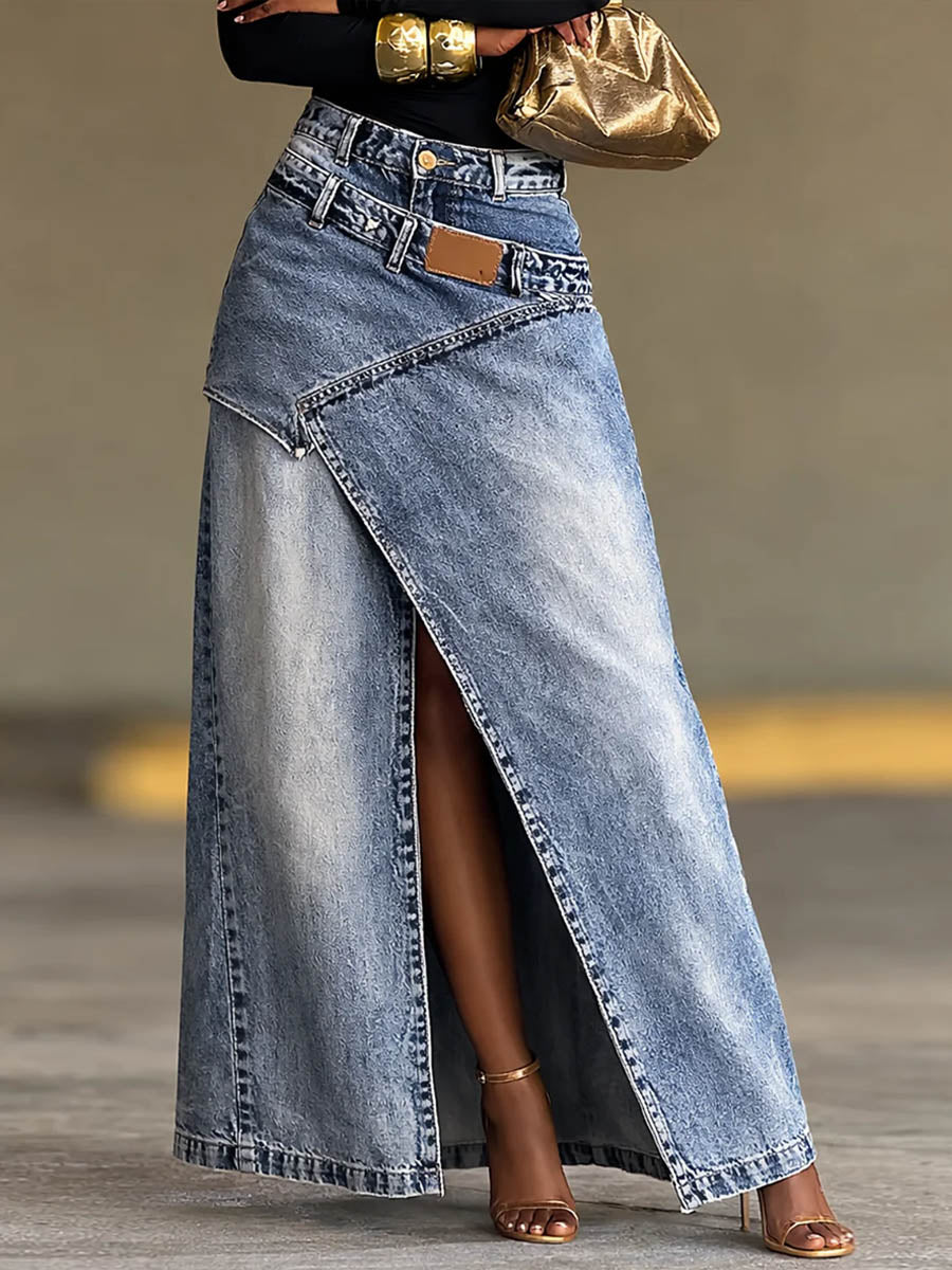 Women's High-waisted Loose-fit Casual Denim Skirt
