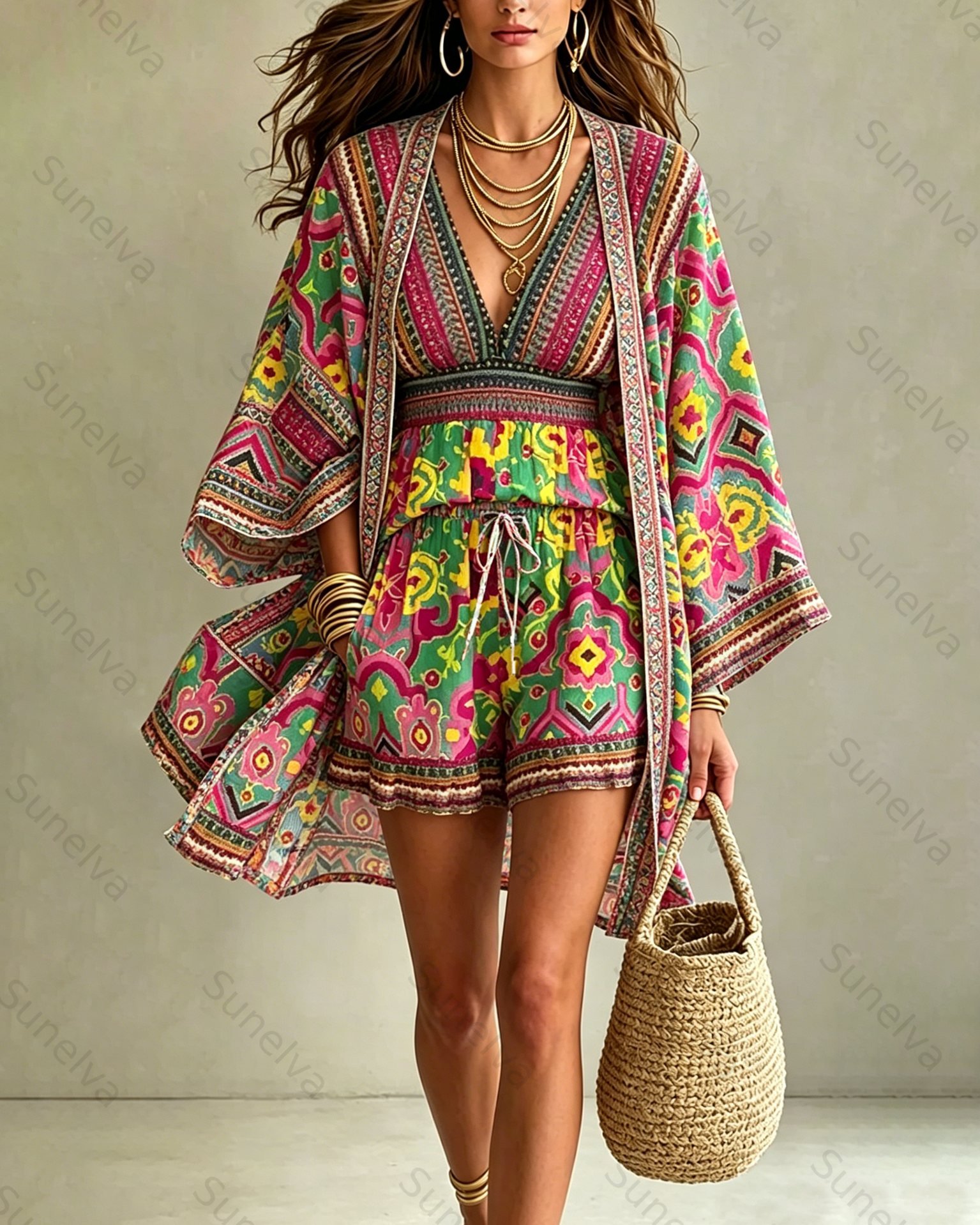 Women's Elegant & Stylish Summer Vacation 3-Piece Embroidered  1037
