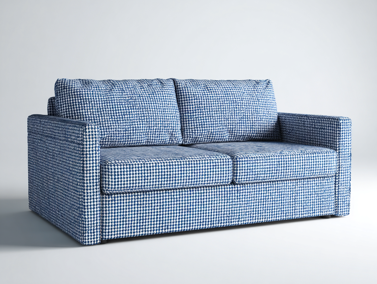 Divano 2 posti - tessuto fantasia blu - 178x92x84 cm - imbottitura comfort - design moderno soggiorno