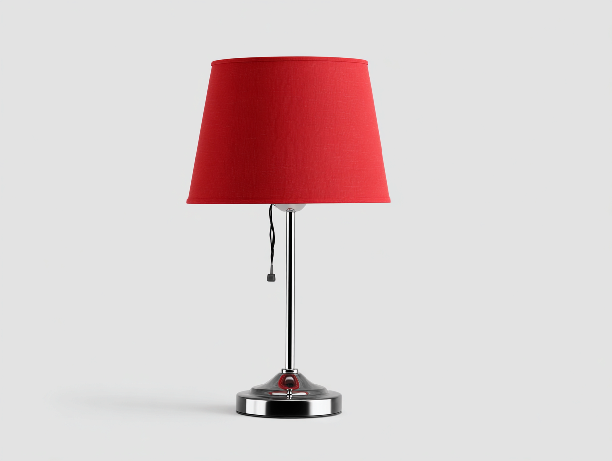 Lampada da tavolo - paralume tessuto rosso e base metallo cromato - 30x30x55 cm - illuminazione diffusa - design moderno interno