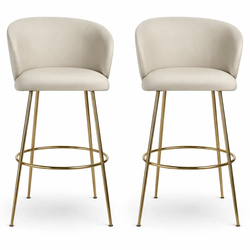 Paire de tabourets de bar en velours avec repose-pieds, chaise haute pour cuisine ou îlot, dossier rembourré