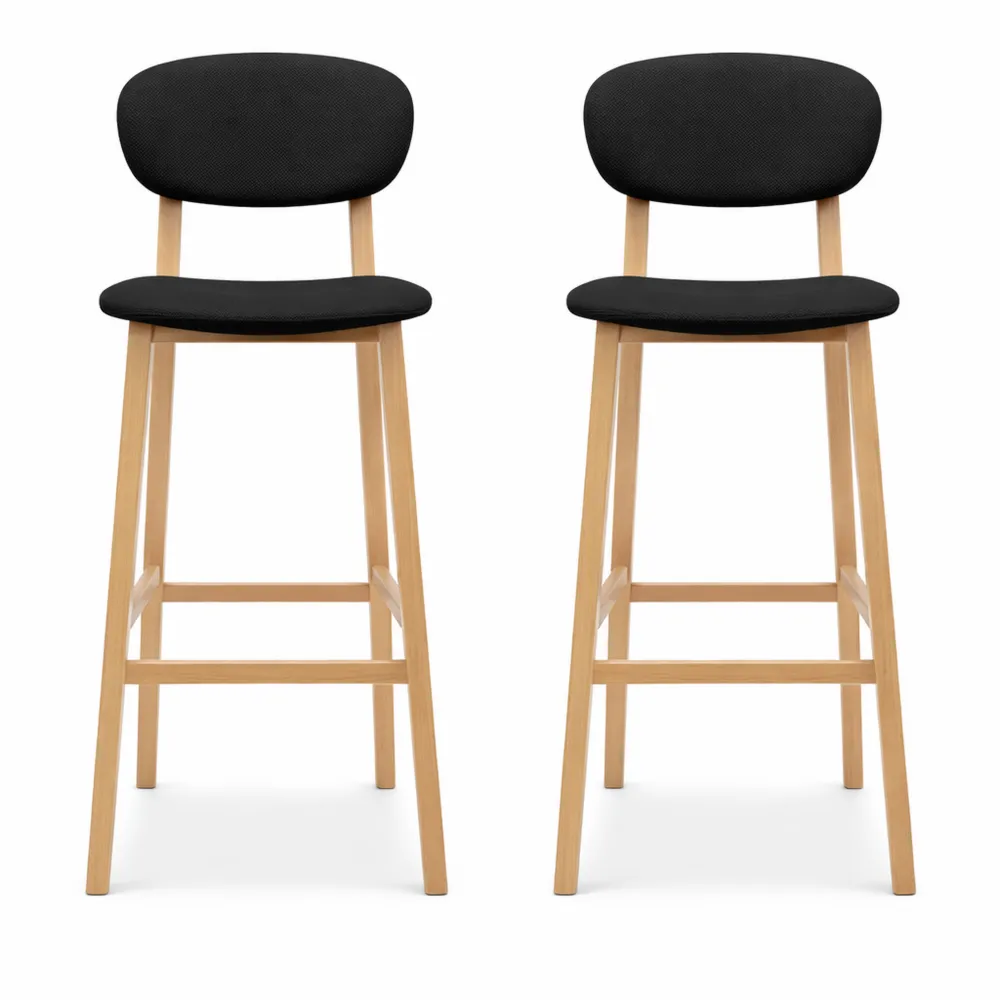 Ensemble de 2 chaises de bar en tissu noir pour cuisine et salon