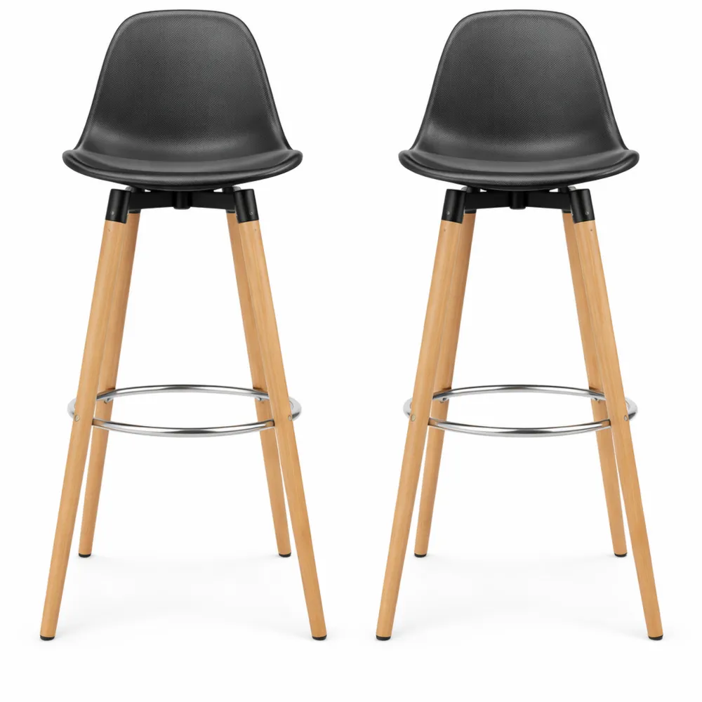 Tabourets de bar modernes avec dossier et repose-pieds, assise rembourrée, pieds en bois