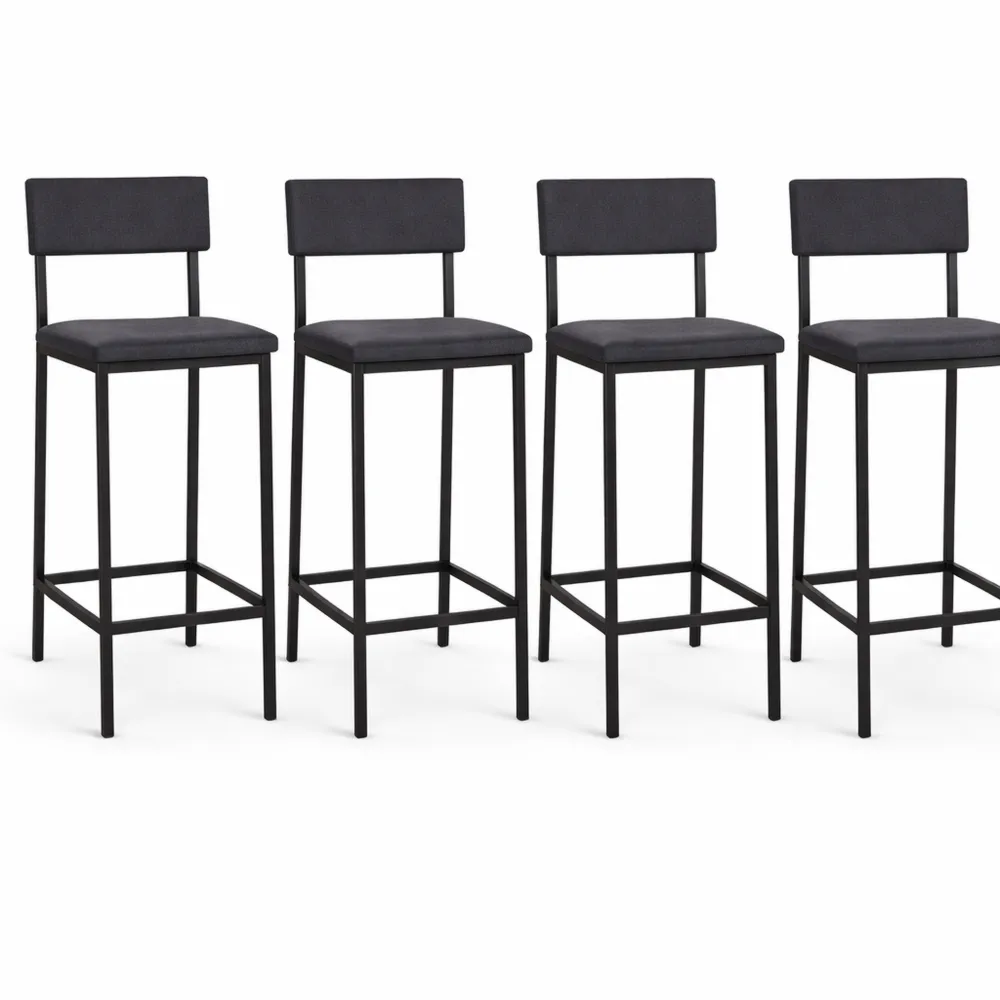 Lot de 4 tabourets de bar avec dossier en velours gris
