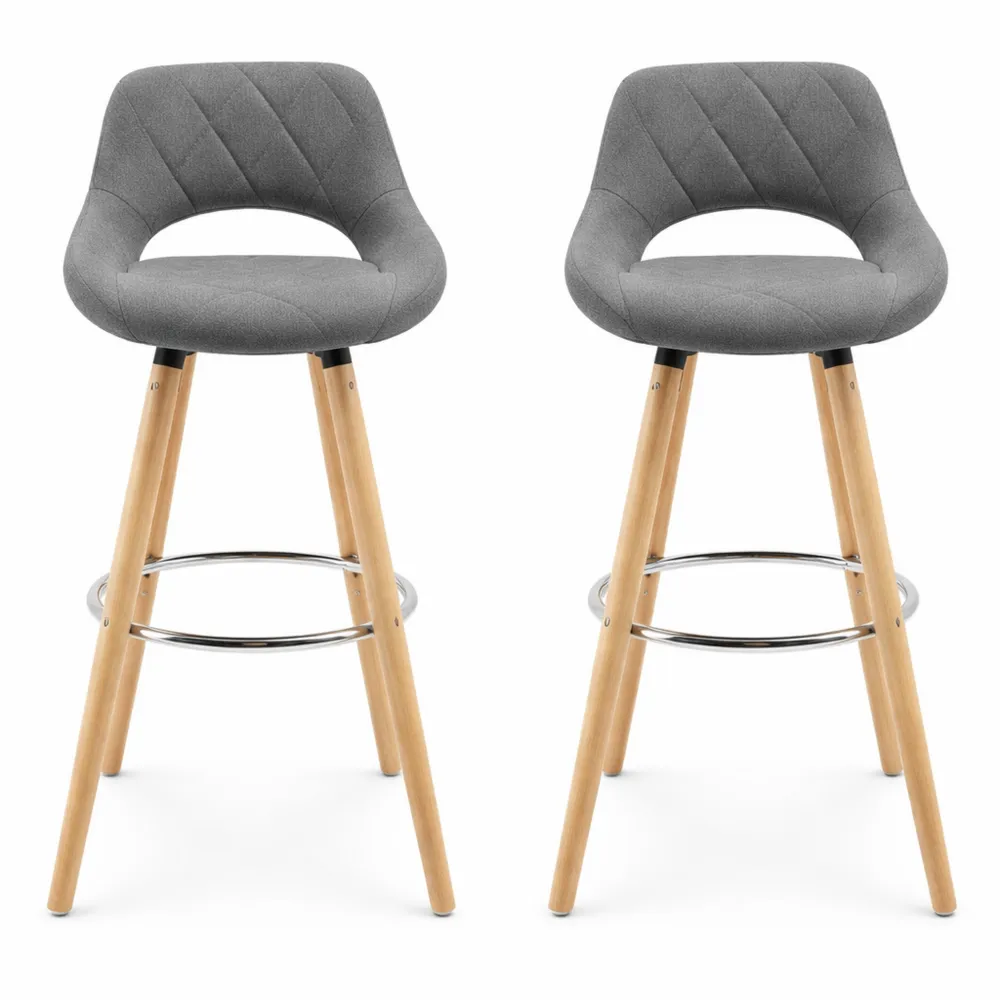 Lot de 2 tabourets de bar en lin avec dossier et repose-pieds gris foncé