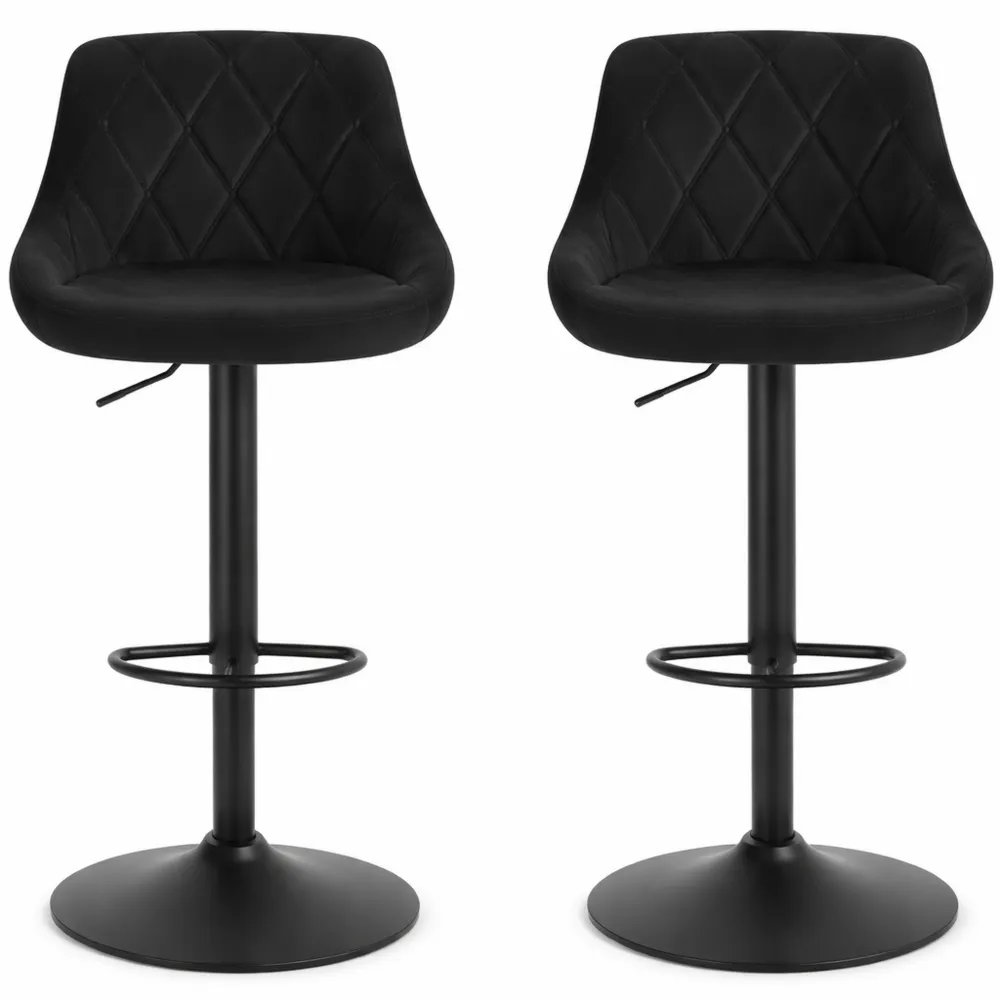 Paire de chaises de bar réglables et confortables, siège pivotant avec dossier et repose-pieds, pour cuisine ou salle à manger, en velours noir
