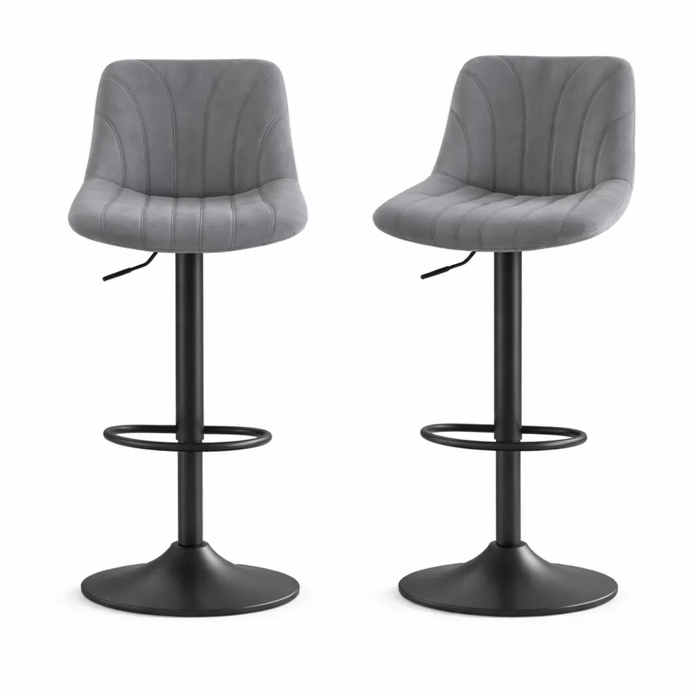 Chaises de Bar Réglables Velours avec Dossier et Rotation 360°