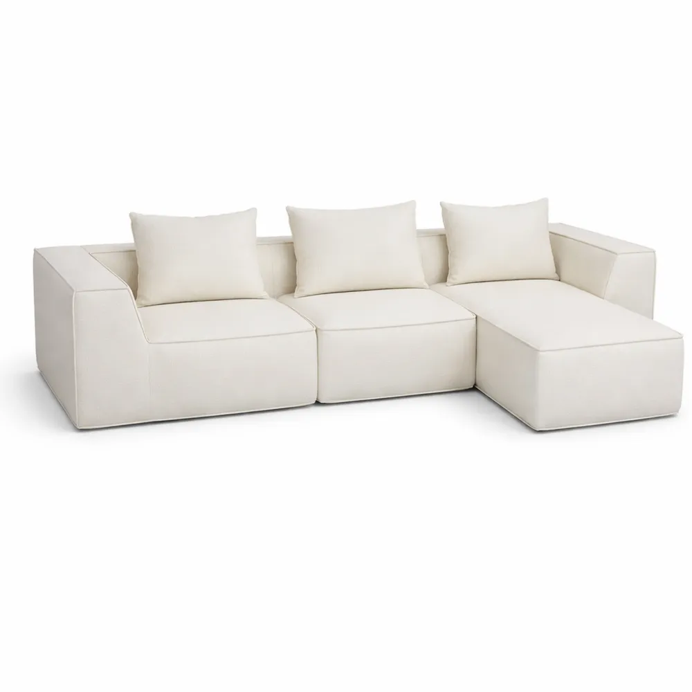 Canapé d'Angle Modulable en Tissu Crème