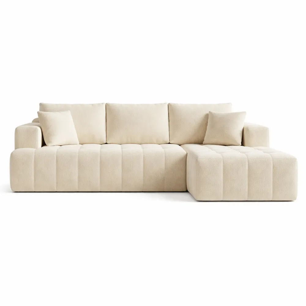 Canapé d'angle modulable en L avec méridienne et coussins, convertible pour salon, beige