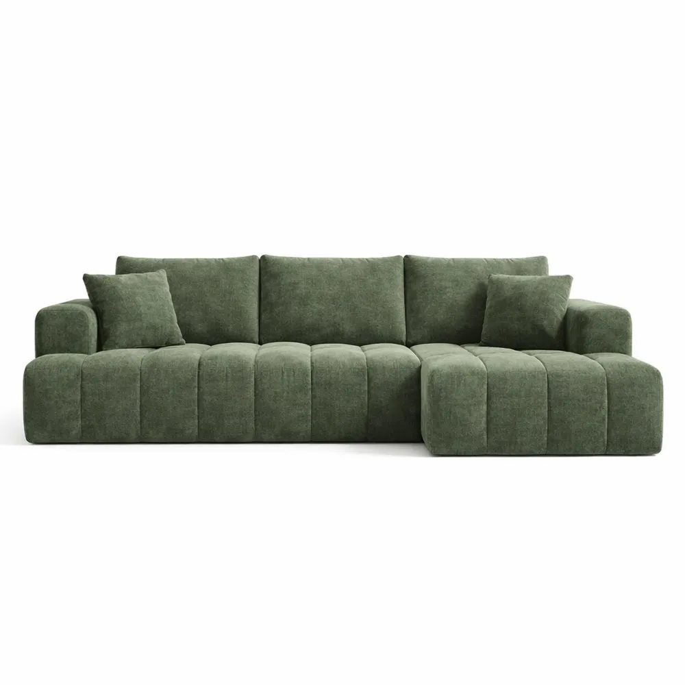 Grand canapé d'angle modulable en L avec méridienne et coussins