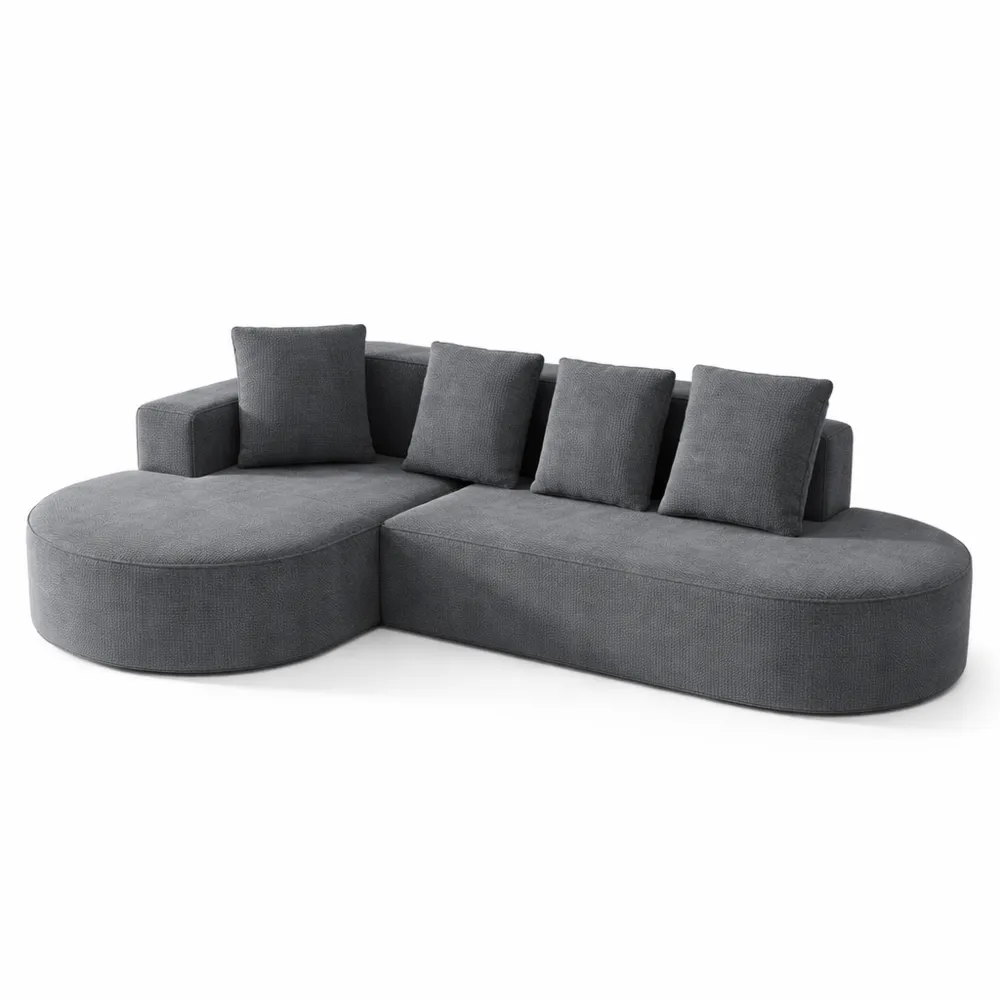 Canapé d'angle modulable 3 places en velours côtelé avec méridiennes et coussins, sans assemblage