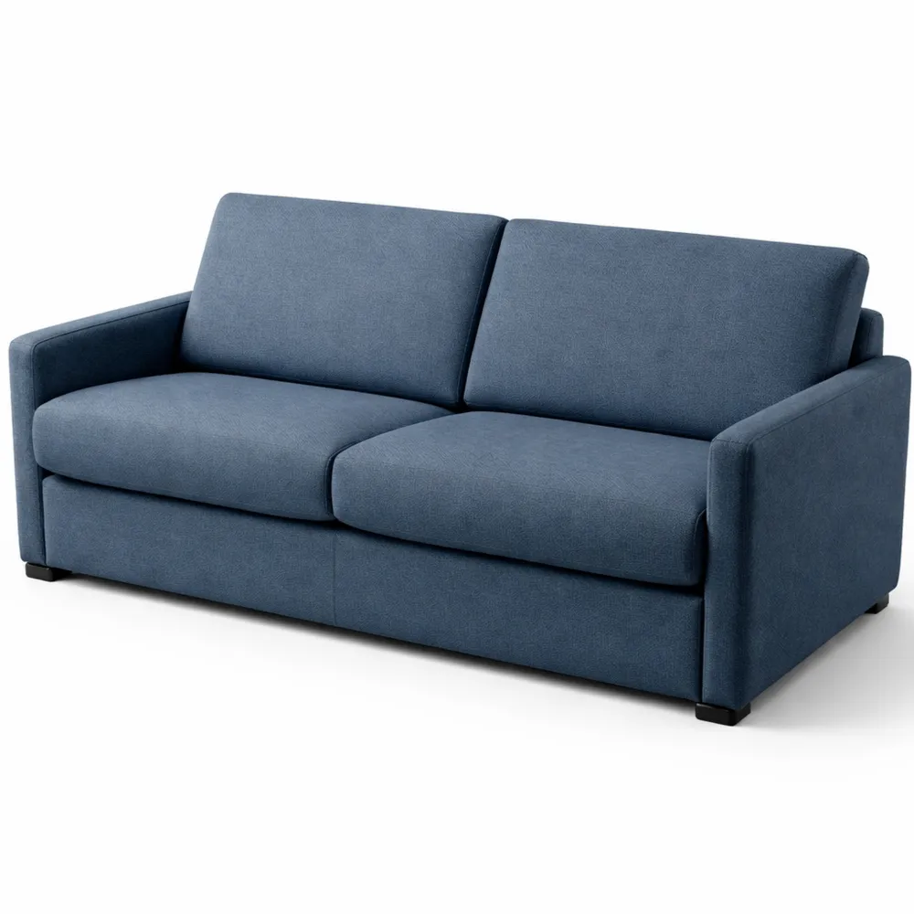 Canapé-lit 3 places avec matelas en tissu bleu foncé