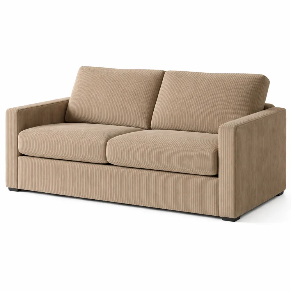 Canapé Convertible 3 Places en Velours Côtelé Taupe avec Matelas 140x190