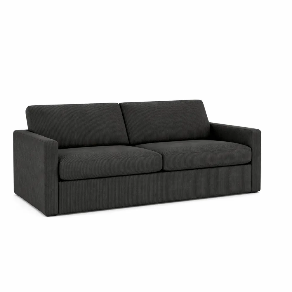 Canapé Convertible 3 Places en Velours Côtelé Gris Foncé avec Matelas Intégré