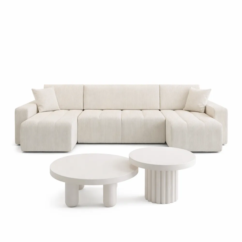 Canapé d'angle convertible avec rangement en velours côtelé beige