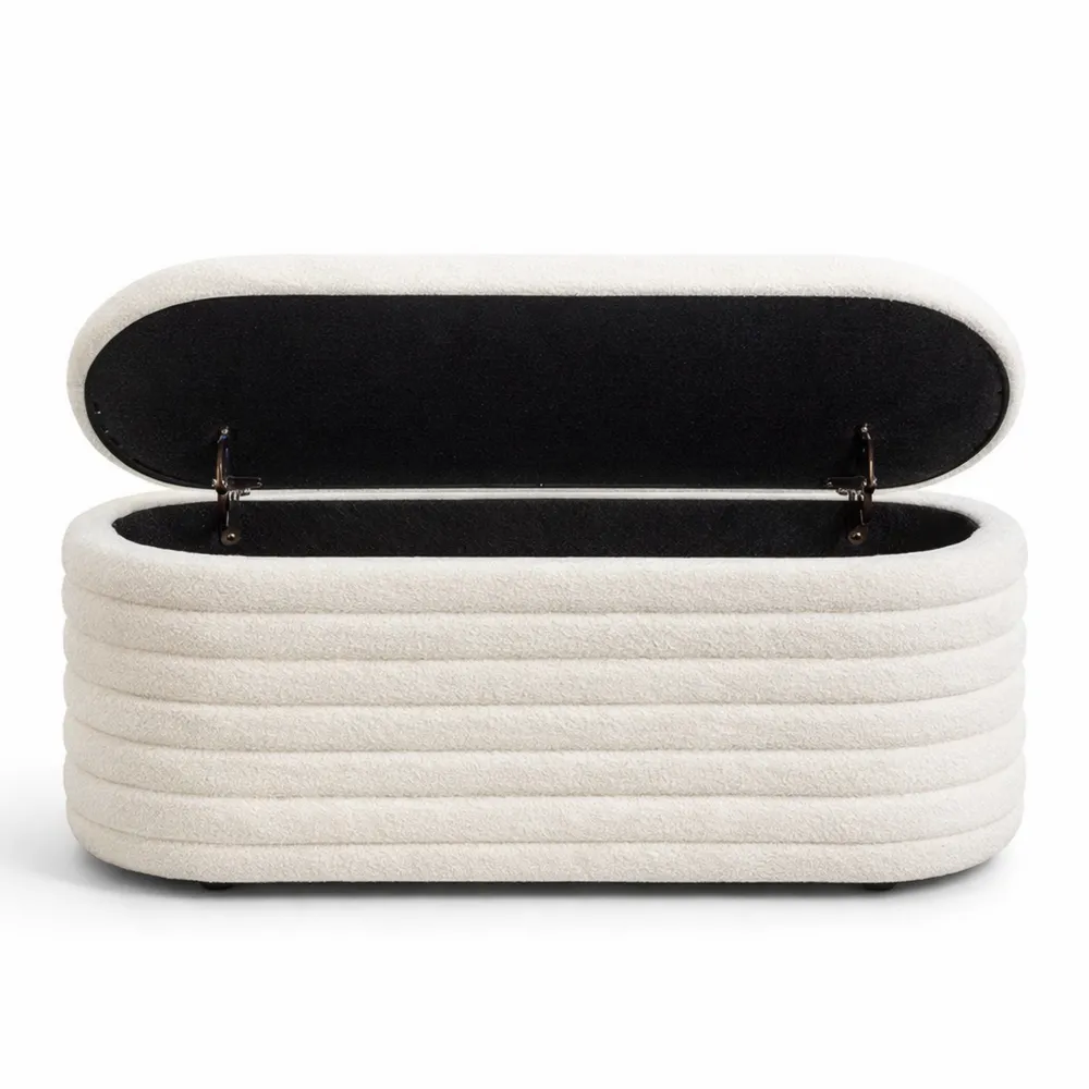 Banc de Rangement en Fausse Fourrure 120L, Blanc