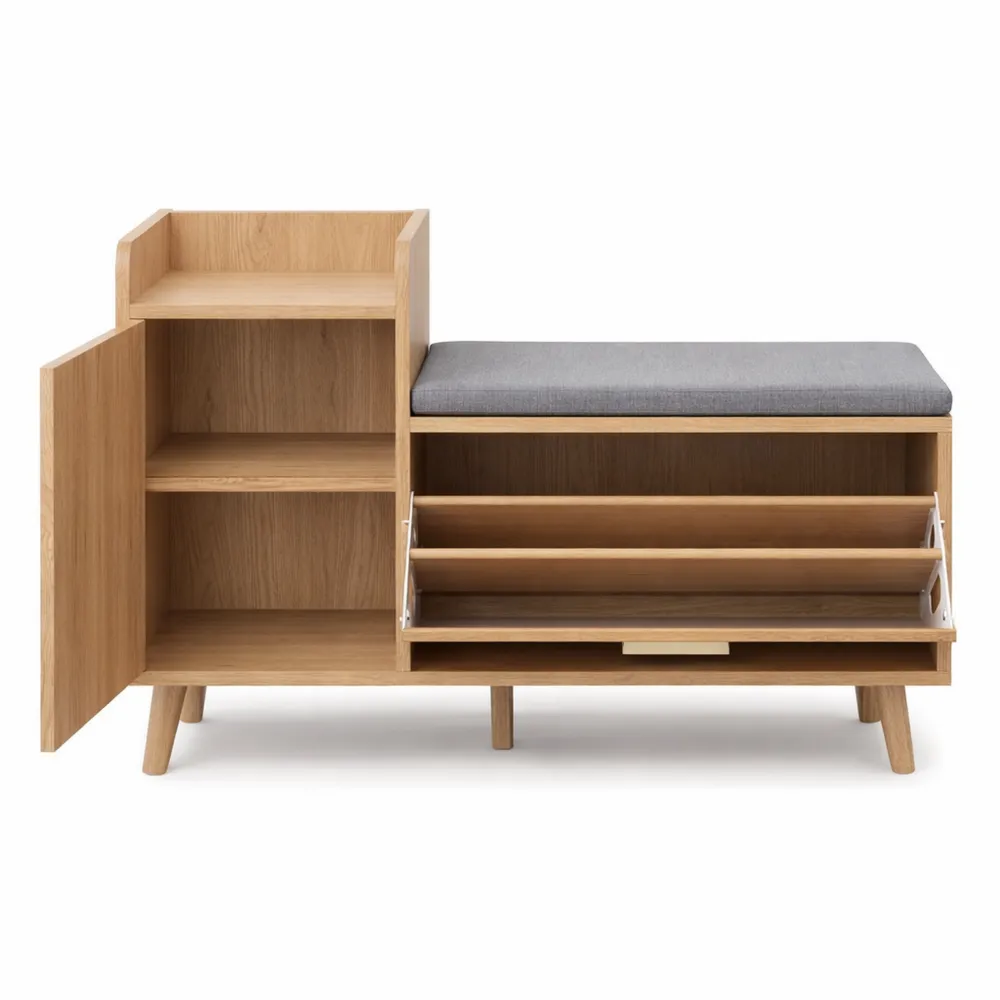 Banc de rangement chaussures avec assise confortable et compartiments réglables pour entrée