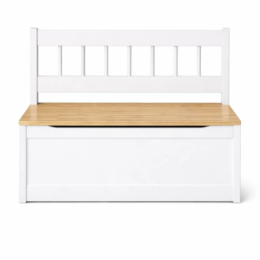 Banc de Rangement pour Enfants en Bois Blanc et Naturel