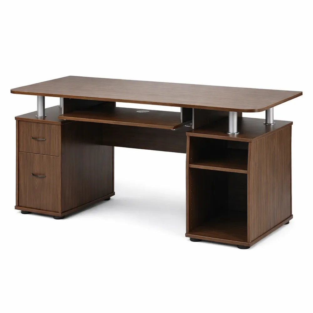 Bureau d'ordinateur avec tablette et tiroirs coulissants, marron