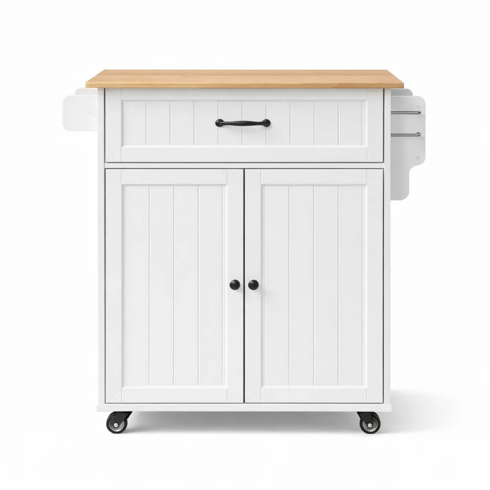 Chariot de Cuisine avec Tiroir et Étagère Réglable, Porte Serviette, Blanc