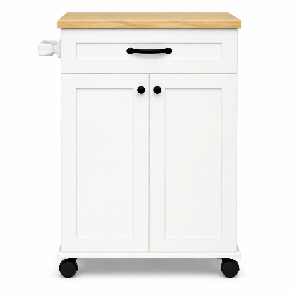 Chariot de Cuisine à Roulettes avec Rangement Multiples et Plateau en Bois