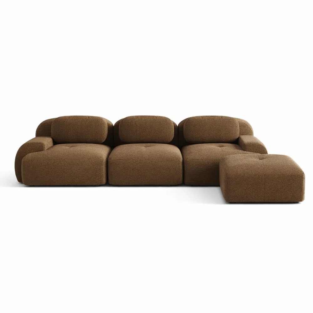 Canapé d'angle convertible modulable en velours côtelé marron