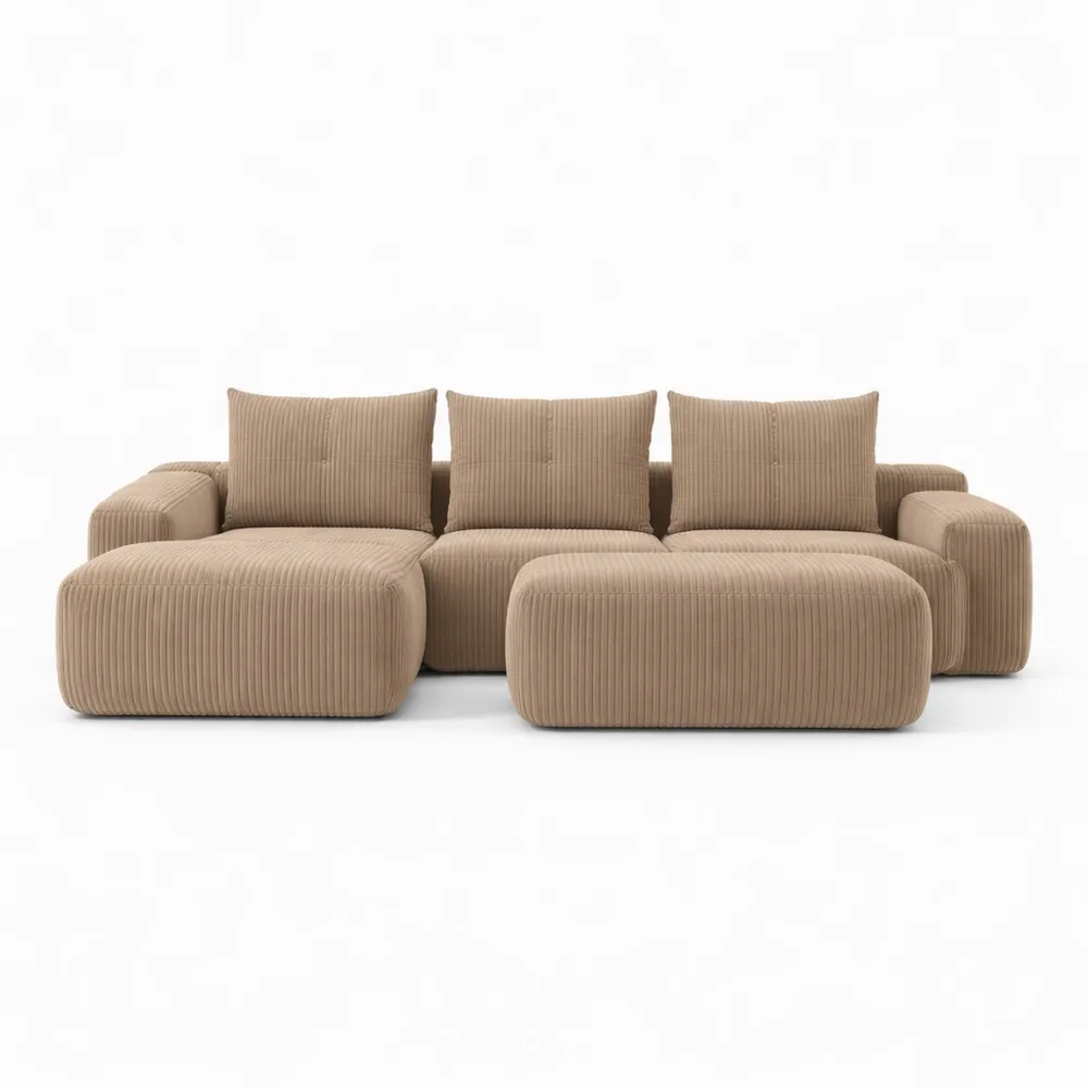 Canapé d'angle convertible modulable avec rangement et porte-gobelets