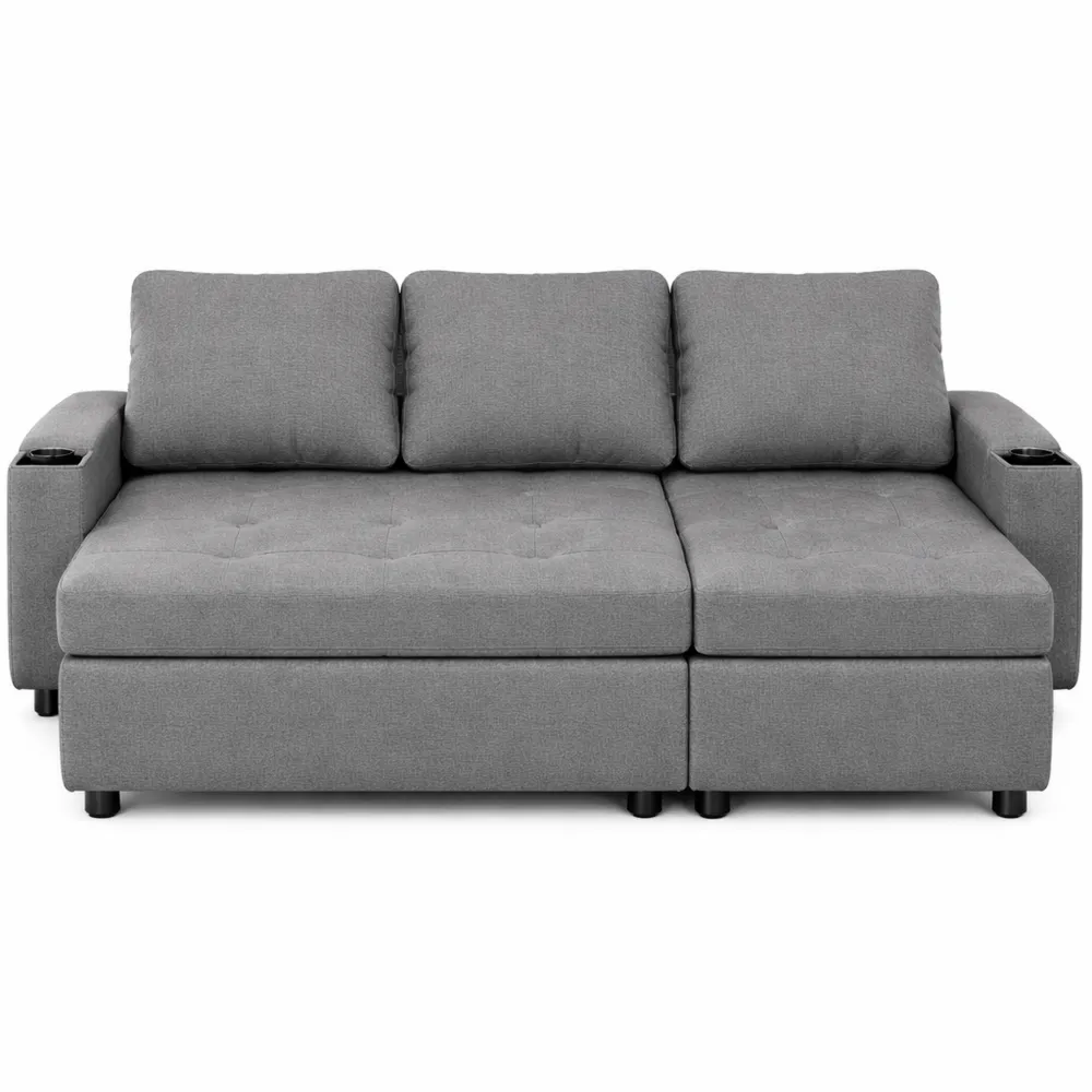 Canapé d'Angle Convertible avec Rangement Réversible Trois Places Gris Clair