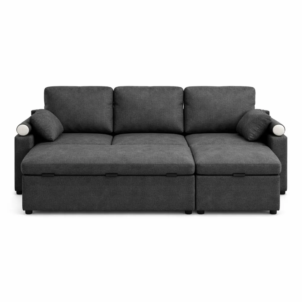 Canapé d'angle convertible 3 places avec rangement et port USB