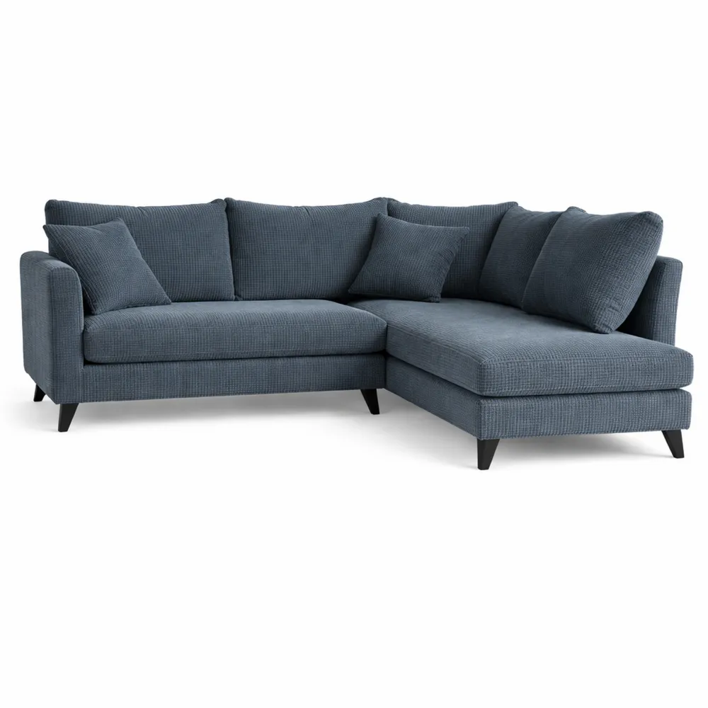 Canapé d'angle en velours côtelé bleu nuit pour 4 places
