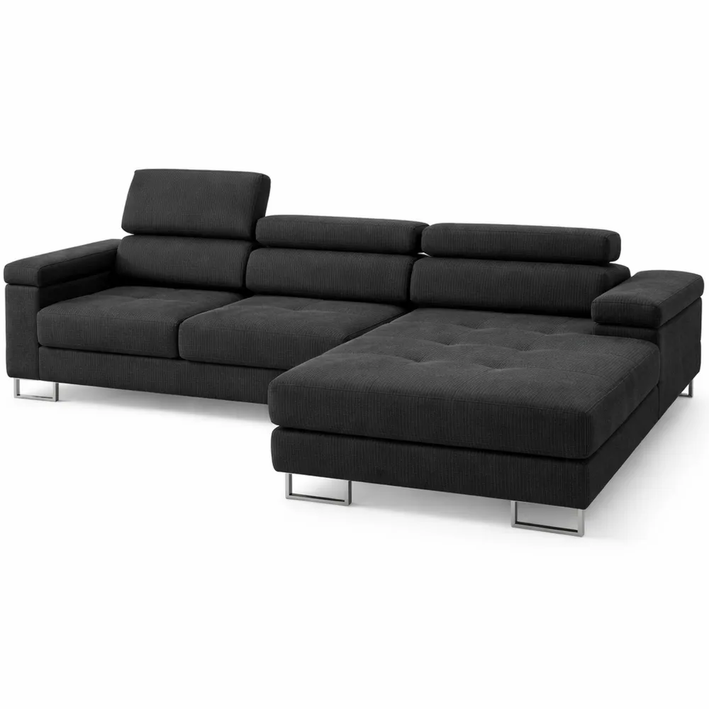 Canapé d'angle convertible en velours côtelé noir