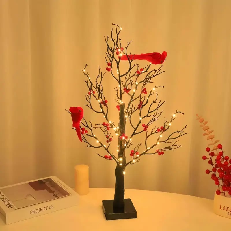 ✨Piece Set of Vintage Glowing Tree with Cardinals, Berries