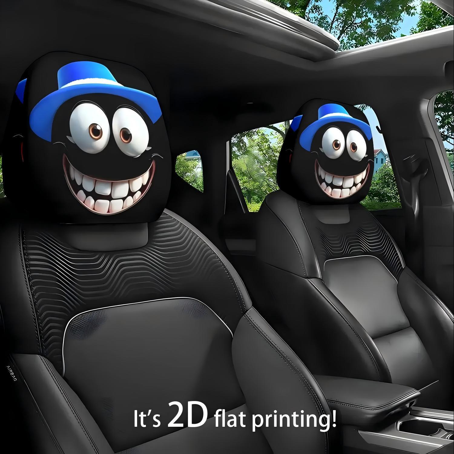😆 Funny Cartoon Car Headrest Covers – 2PCS Universal Fit 🚗