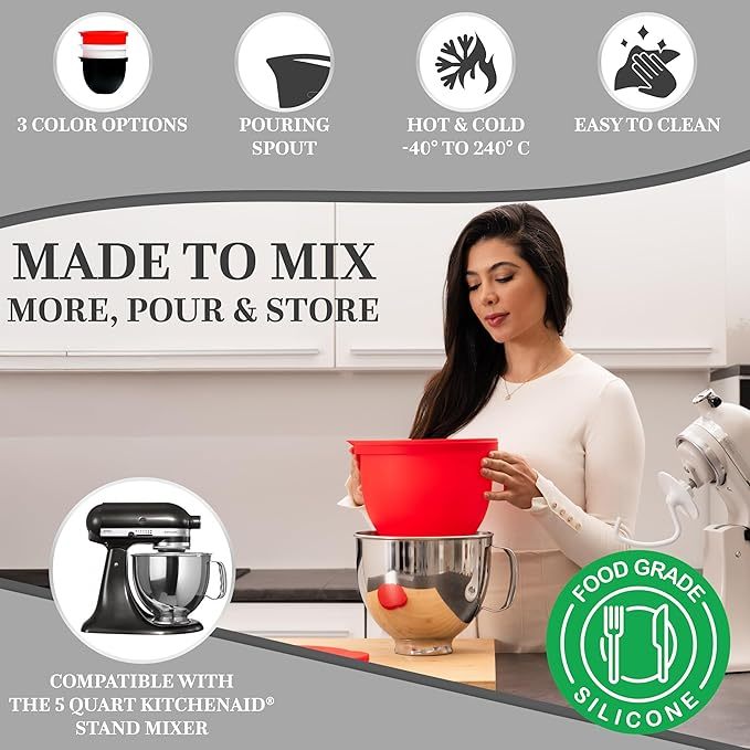 Silicone Liners for KitchenAid Tilt-Head 5 Qt Mixers – Mixer Attachments & Accessories – Replacement Mixer Bowls No Longer Needed