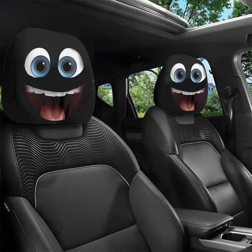 😆 Funny Cartoon Car Headrest Covers – 2PCS Universal Fit 🚗