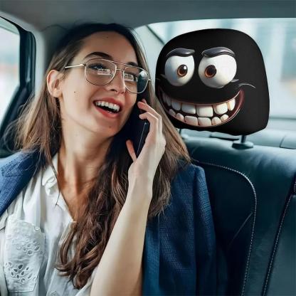 😆 Funny Cartoon Car Headrest Covers – 2PCS Universal Fit 🚗