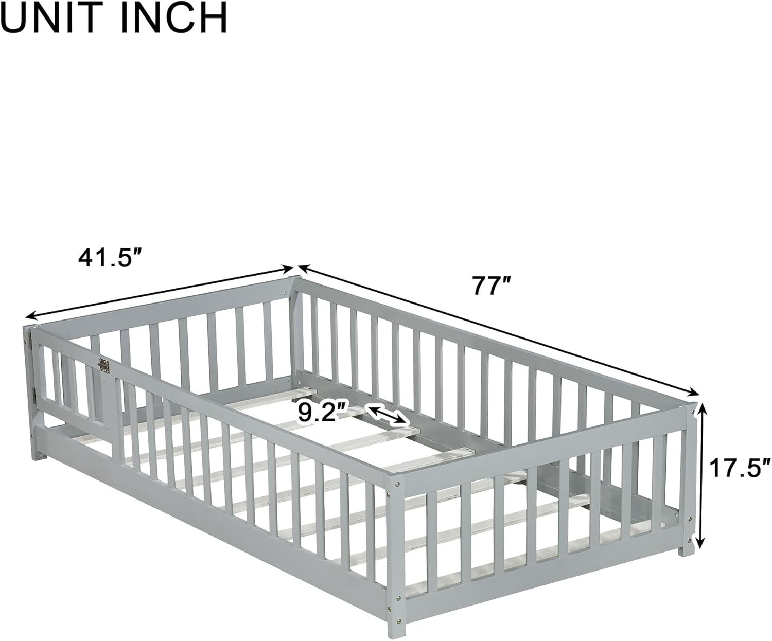 Twin Size Floor Bed with Door and Fence for Kids
