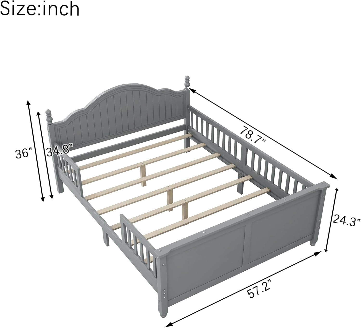 Full Size Platform Bed with Removable Guardrails