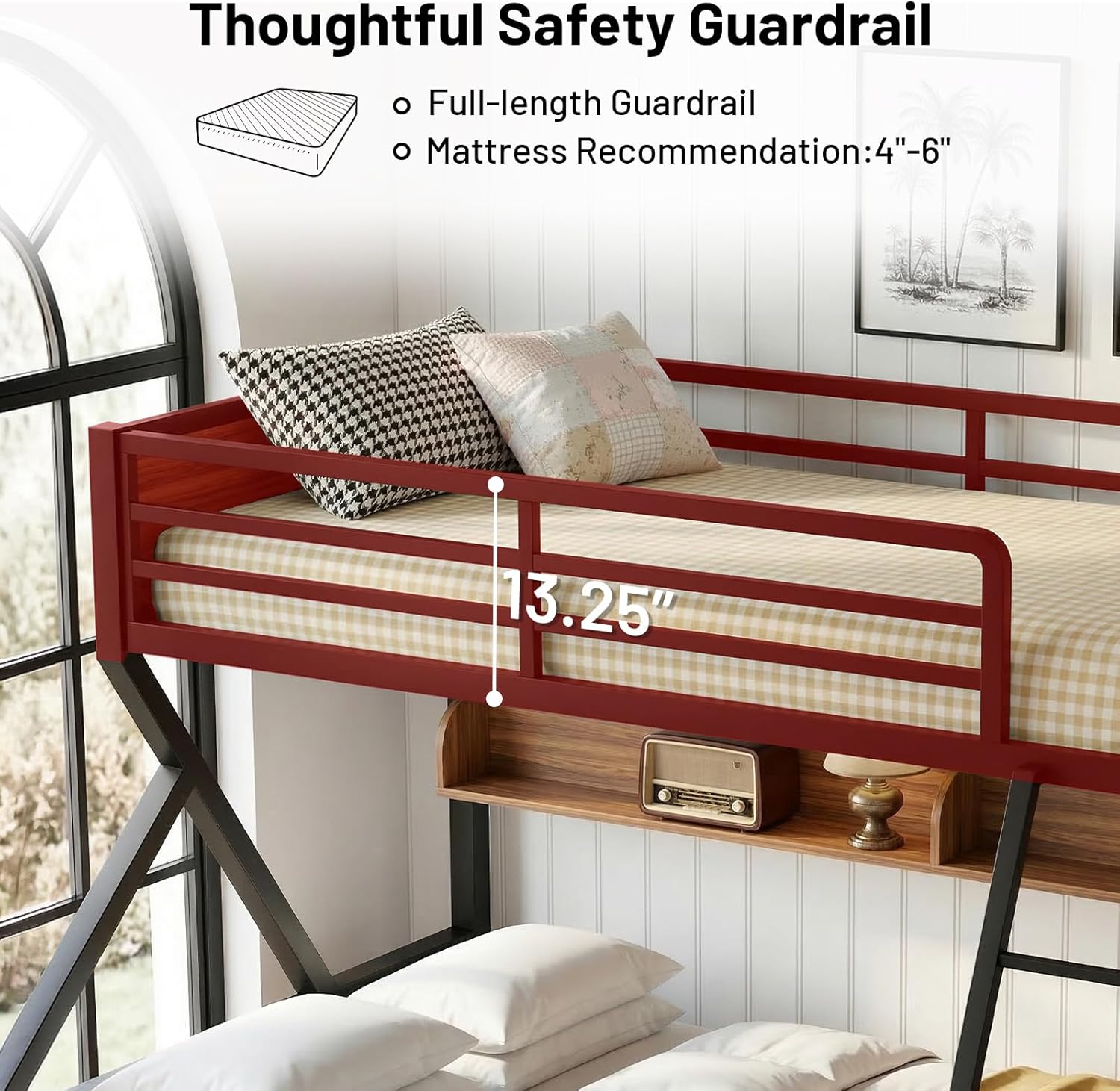 Twin Over Full Bunk Bed with Storage Shelves