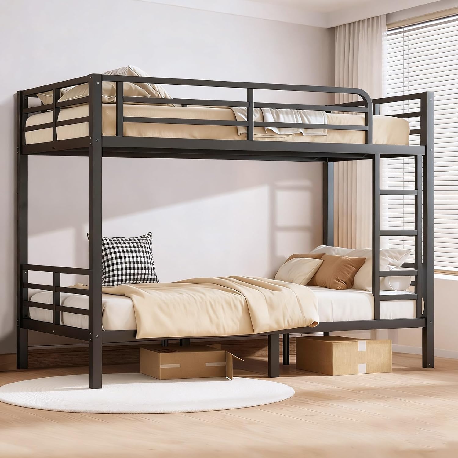 Twin XL Over Twin XL Metal Bunk Bed Frame for Adults & Teens