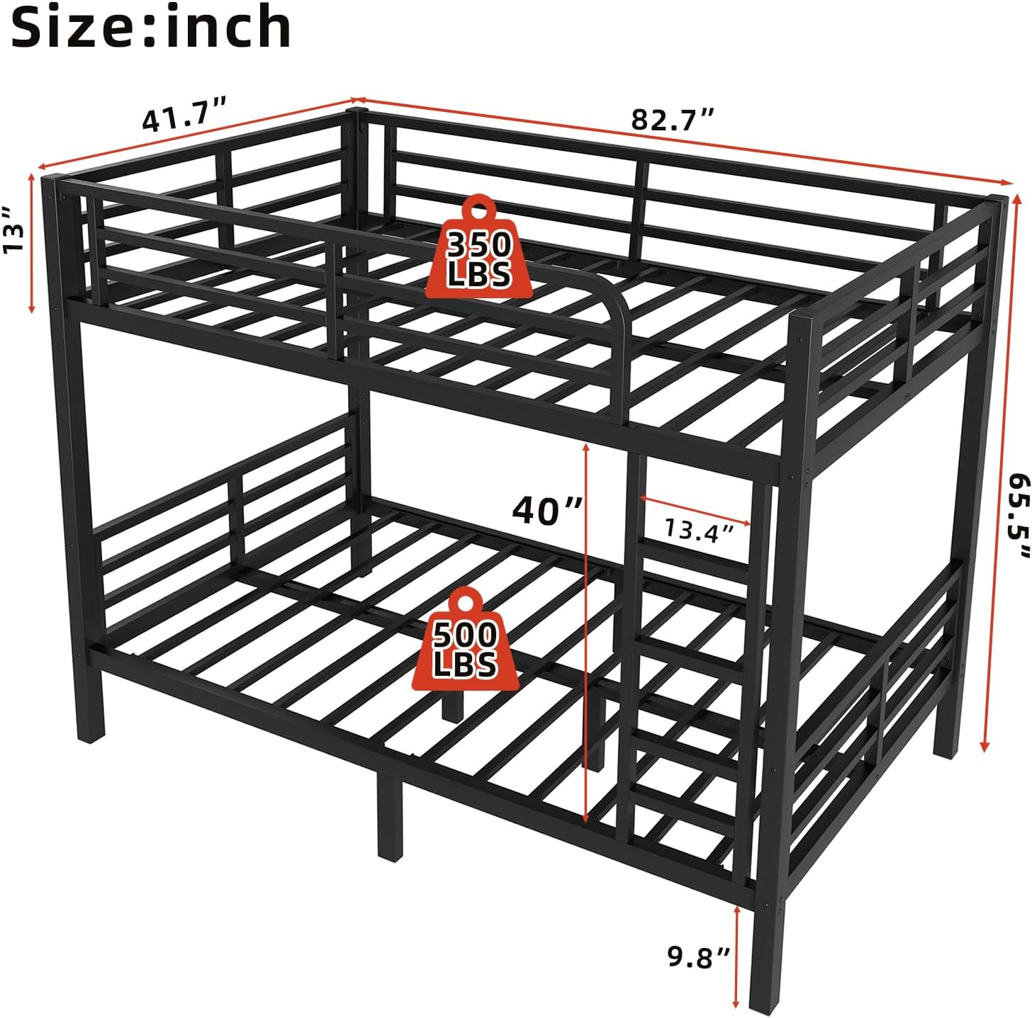 Twin XL Over Twin XL Metal Bunk Bed Frame for Adults & Teens