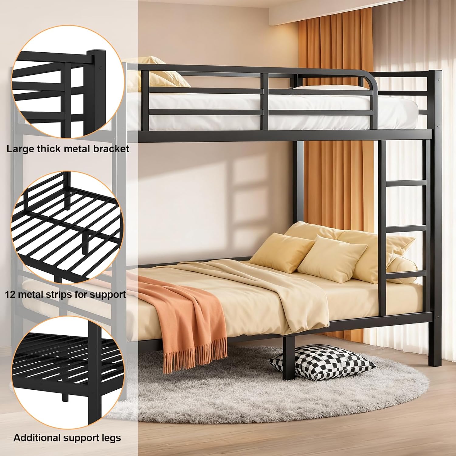 Full Over Full Metal Bunk Bed Frame for Adults & Teens