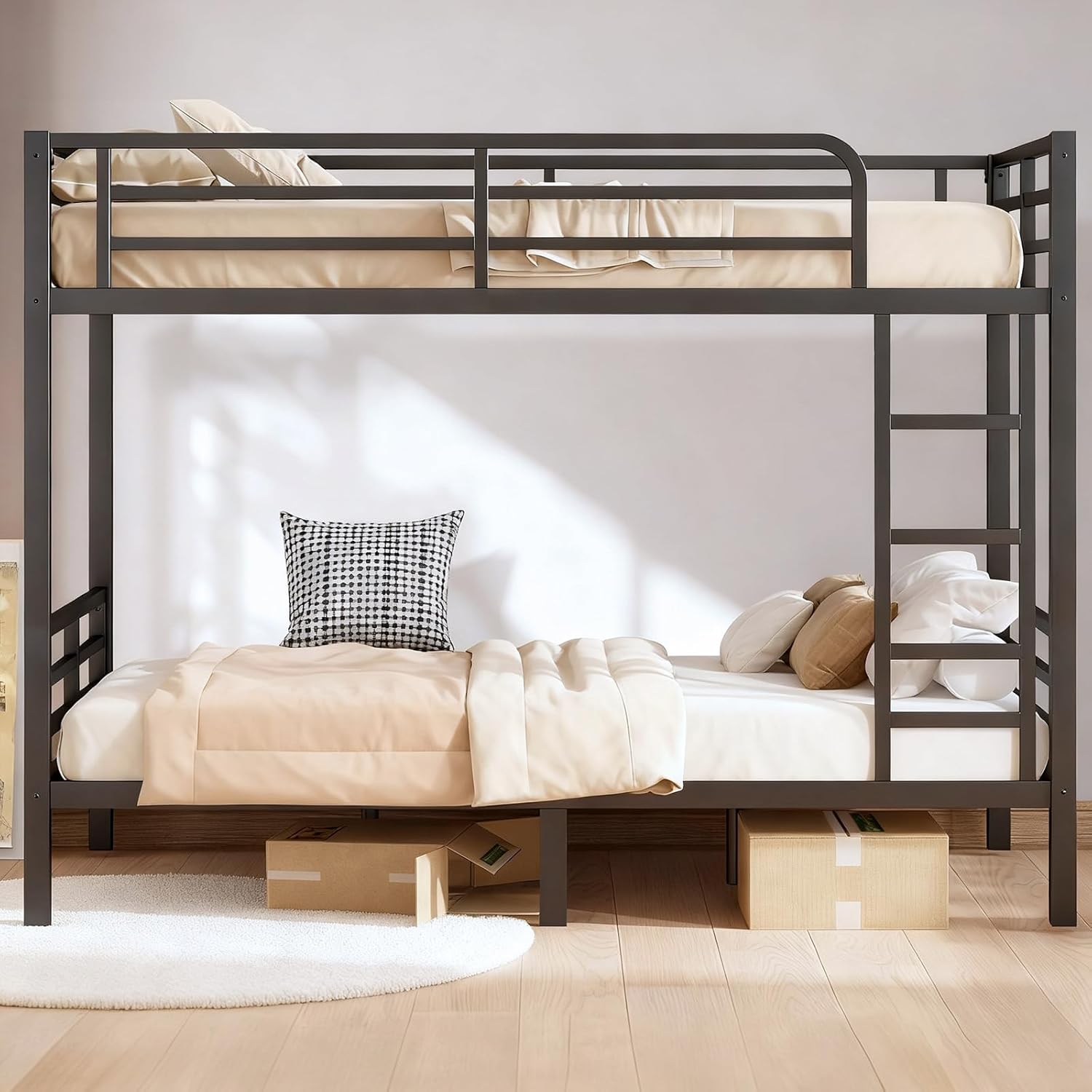 Twin XL Over Twin XL Metal Bunk Bed Frame for Adults & Teens